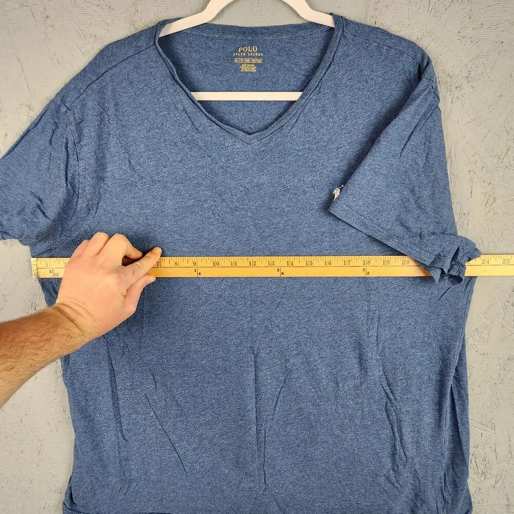 Polo Ralph Lauren Shirt Mens Extra Large Blue V Neck Small Pony Logo Cotton Tee